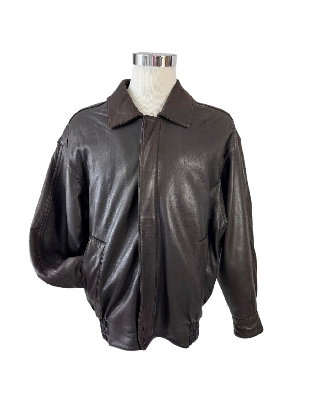 Burberrys Mens Black Leather Coat Size M Bomber Style Vintage 1980s Made in USA